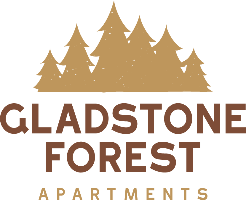 Gladstone Forest Apartments logo with trees.